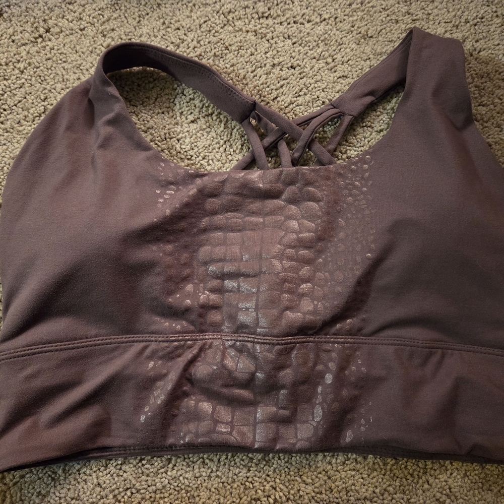 Women's Purple Brown Sports Bra Size L Criss Cross Straps